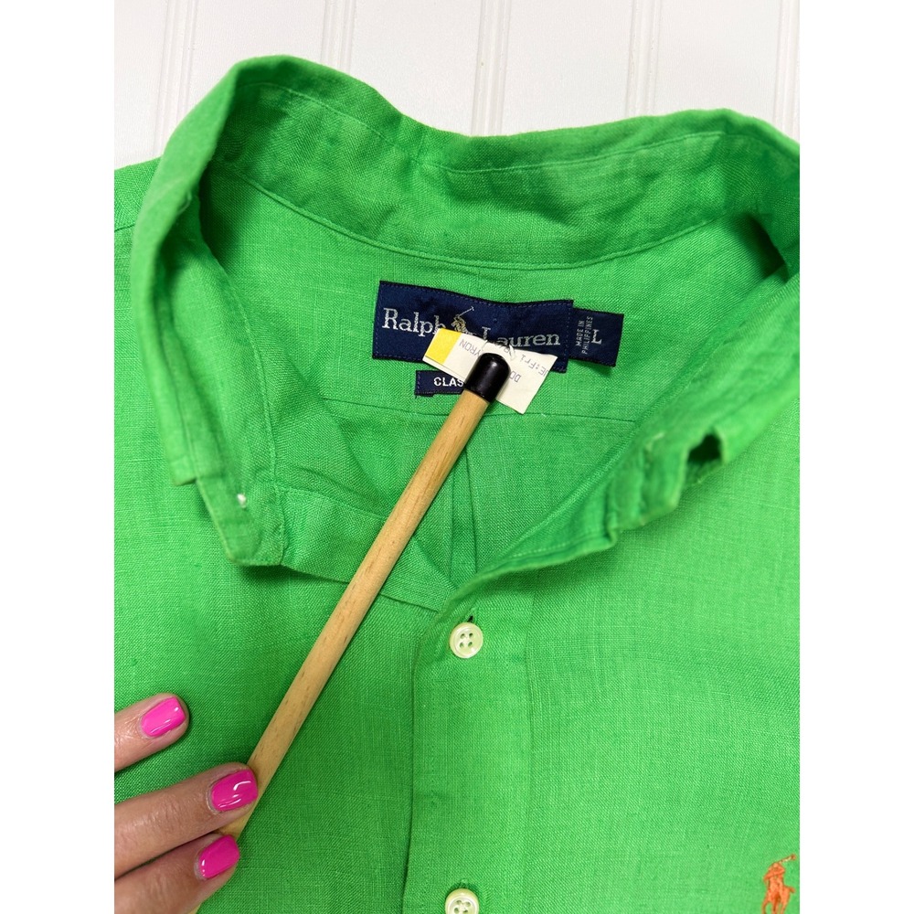 Ralph Lauren Linen Button Up Shirt Mens L Green Classic Fit Short Sleeve Resort - Picture 6 of 10